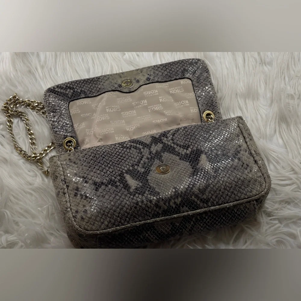 Michael Kors Beige Snake Print Shoulder Bag with Gold Accents
